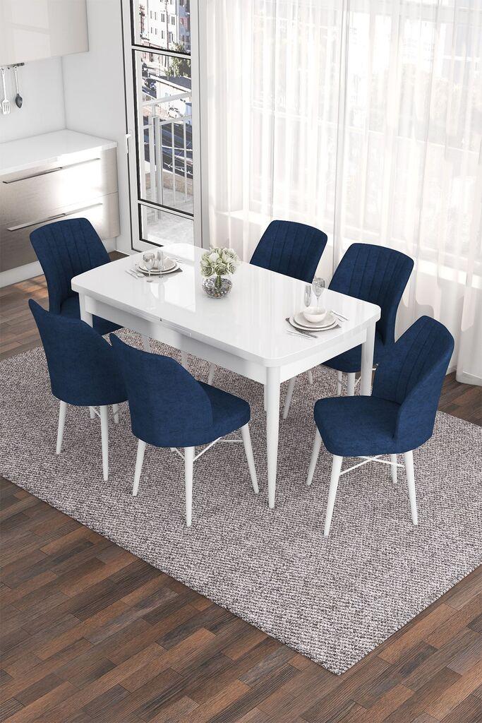 Hanah Home Set Трпезариска маса и 6 столчиња Ева, сина и бела