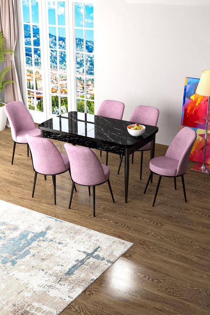 Hanah Home Комплет трпезариска маса и 6 столчиња Zen, розево-црна