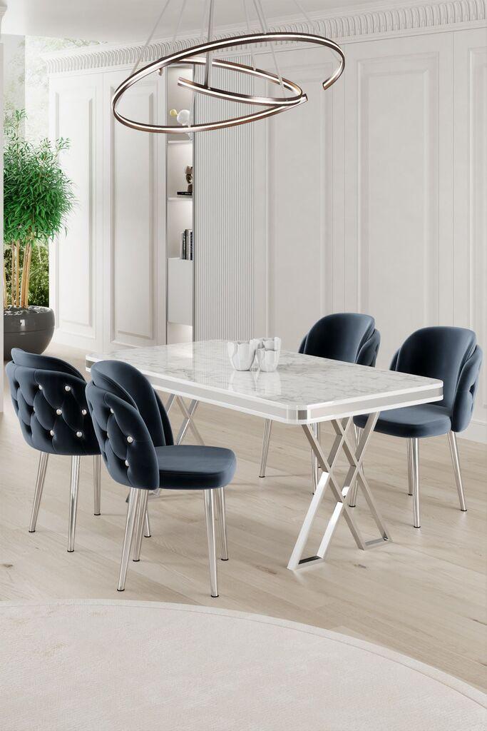 Hanah Home Set Трпезариска маса и 4 столчиња Ригел, сина и бела