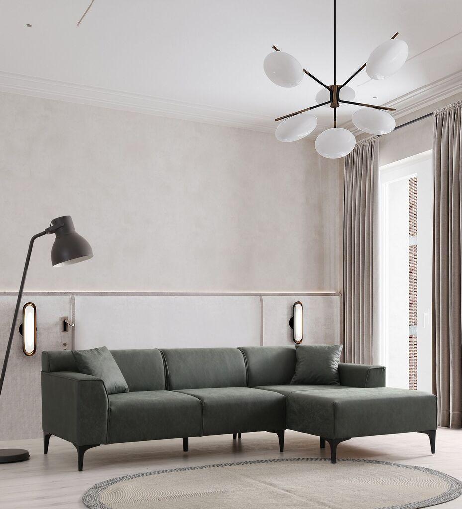 Аголна гарнитура софа Atelier del New Petra, L агол, 250x69x145 см, зелена