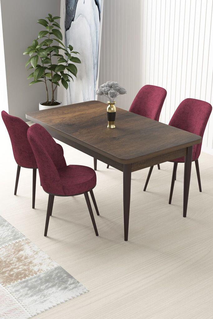 Hanah Home Set Трпезариска маса и 4 столчиња Nile, бургундско-кафеава
