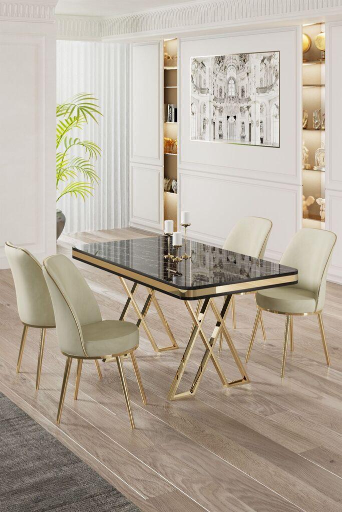 Hanah Home Set Трпезариска маса и 4 столчиња, крем-црна
