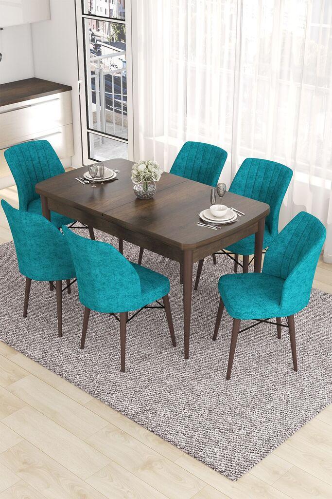 Hanah Home Set Трпезариска маса и 6 столчиња Ева, тиркизно-кафеава