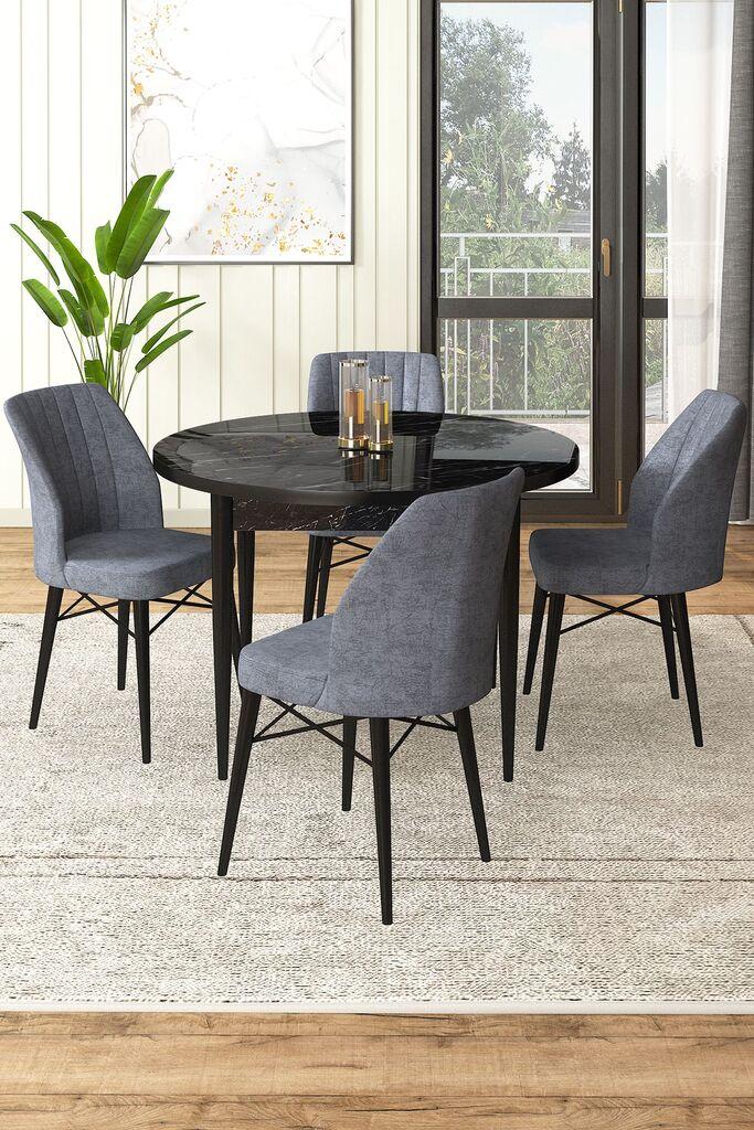 Hanah Home Set Трпезариска маса и 4 столчиња, сиво-црна