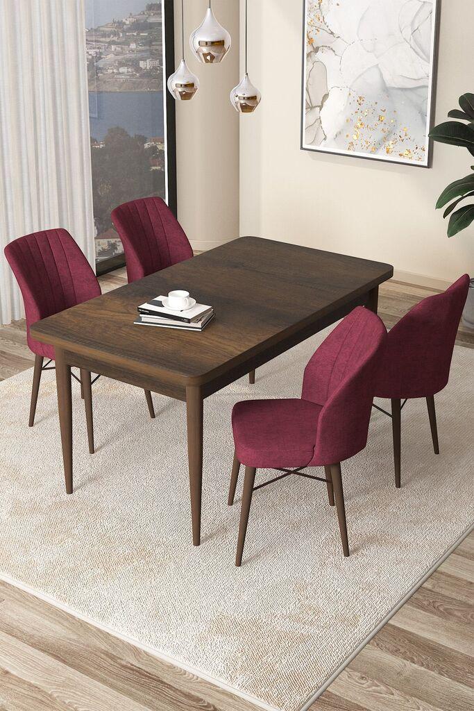 Hanah Home Set Трпезариска маса и 4 столчиња Arp, бургундско-кафеава