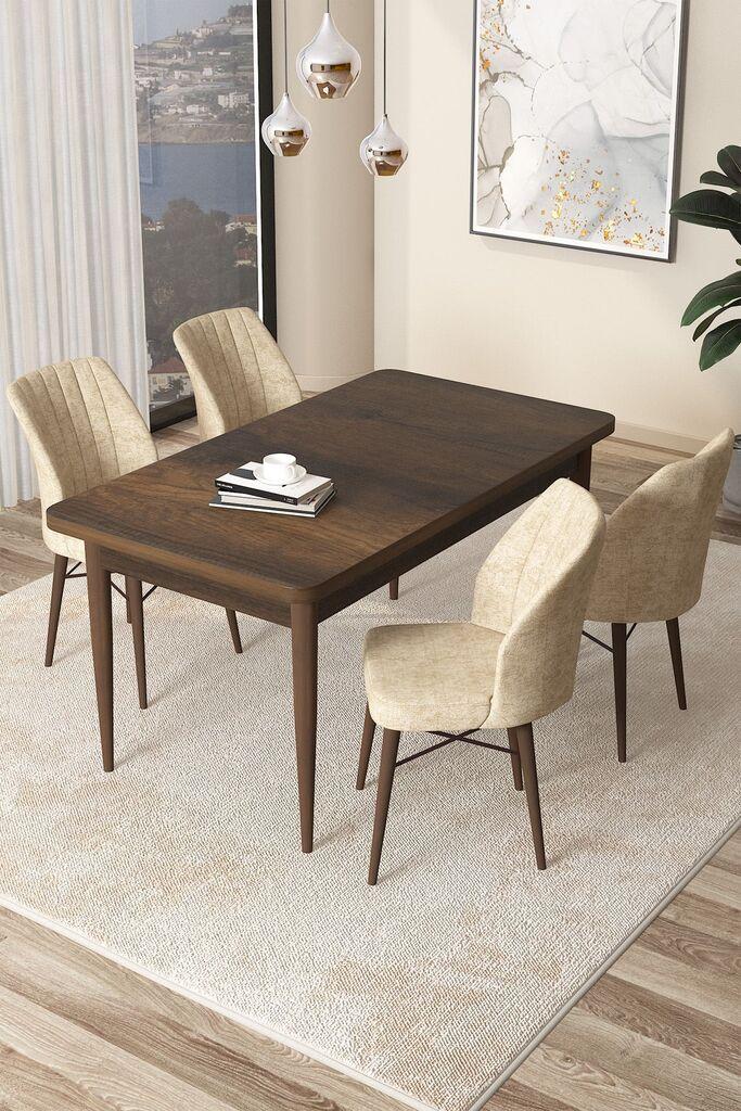 Hanah Home Set Трпезариска маса и 4 столчиња Arp, крем-кафеава