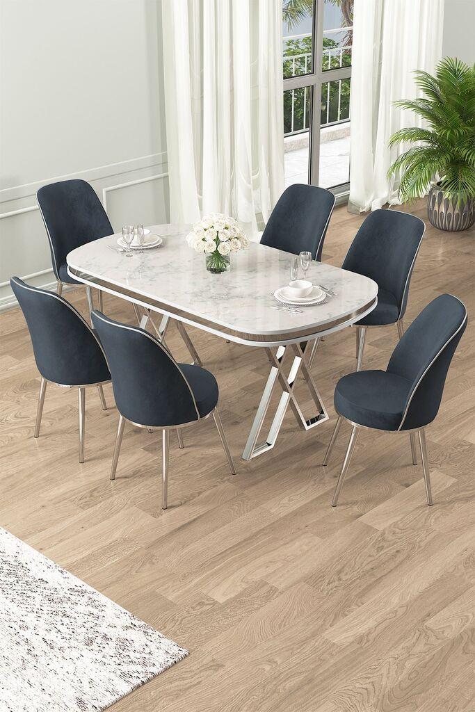 Hanah Home Set Трпезариска маса и 6 столчиња Лаи, антрацит-бела