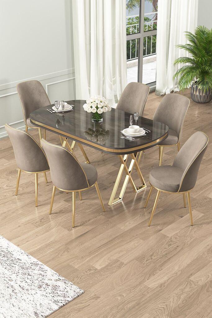 Hanah Home Set Трпезариска маса и 6 столчиња Лаи, беж
