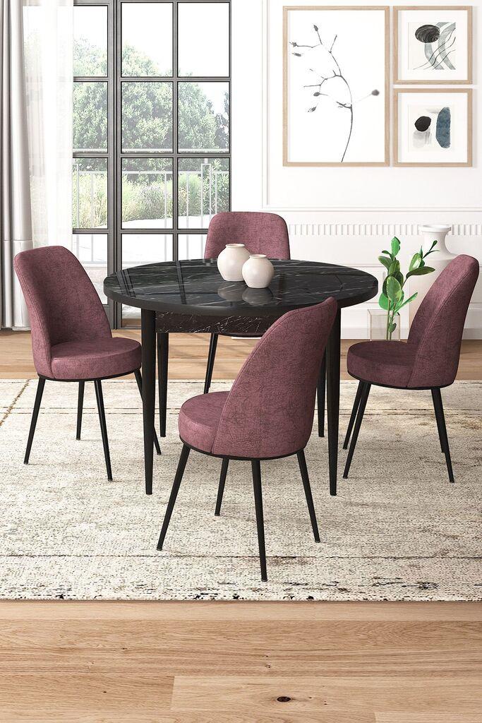Hanah Home Set Трпезариска маса и 4 столчиња, валкано розова