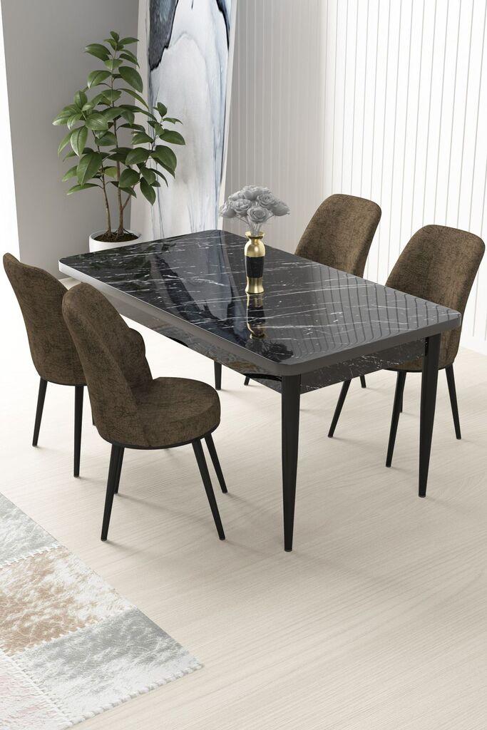 Hanah Home Комплет трпезариска маса и 4 столчиња Nile, кафеаво-црна