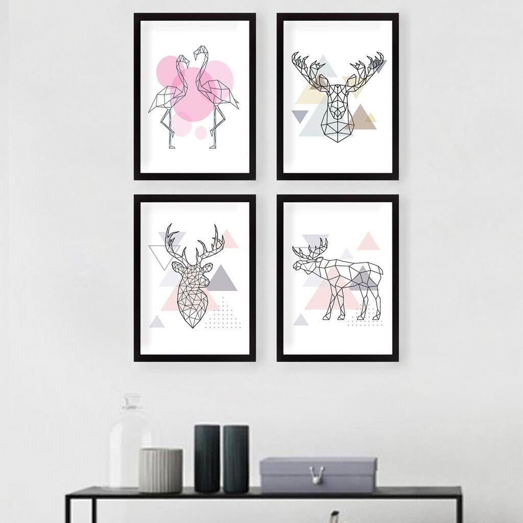 Wallity Декоративни слики во рамка, 24x29 см, 4 парчиња, шарени