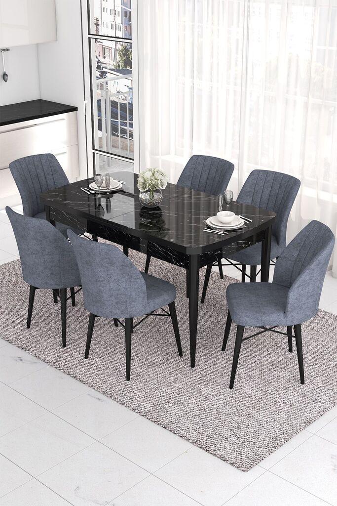 Hanah Home Комплет трпезариска маса и 6 столчиња Ева, сиво-црна