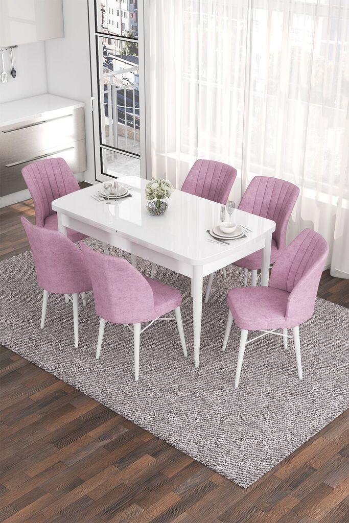 Hanah Home Комплет трпезариска маса и 6 столчиња Ева, розово-бела