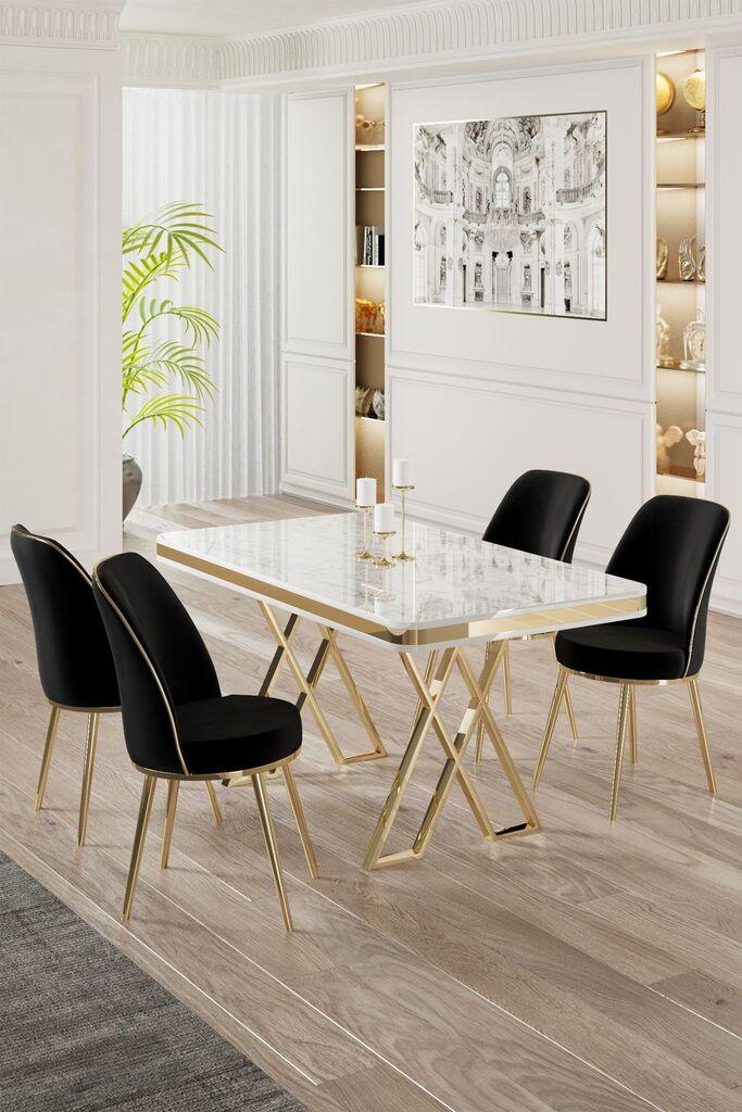 Hanah Home Set Трпезариска маса и 4 столчиња, црно-бела