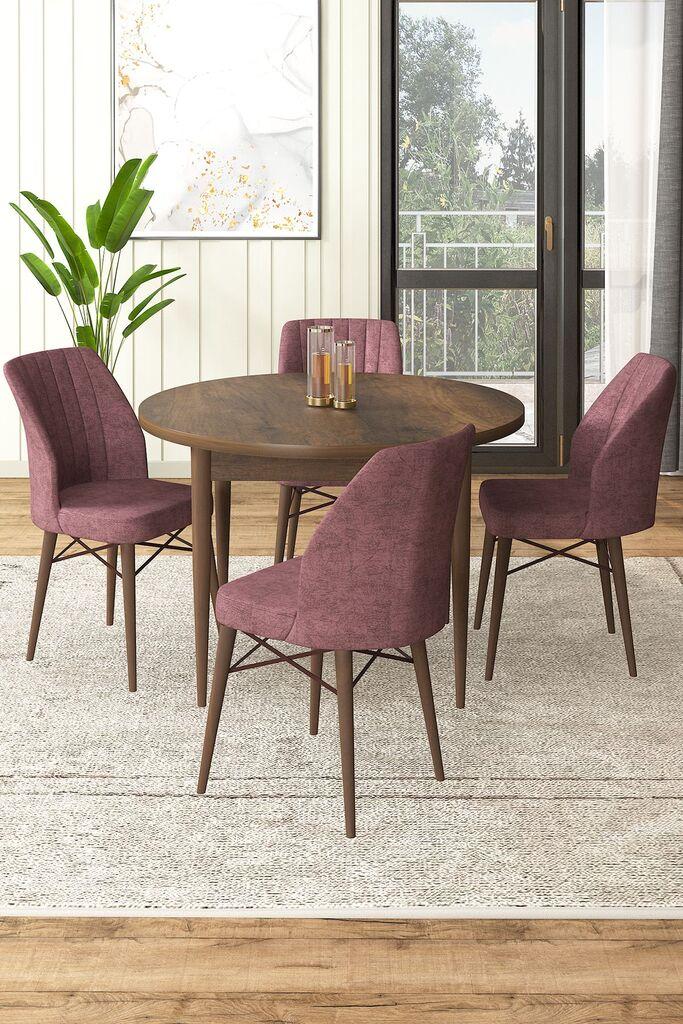 Hanah Home Set Трпезариска маса и 4 столчиња, валкано розова