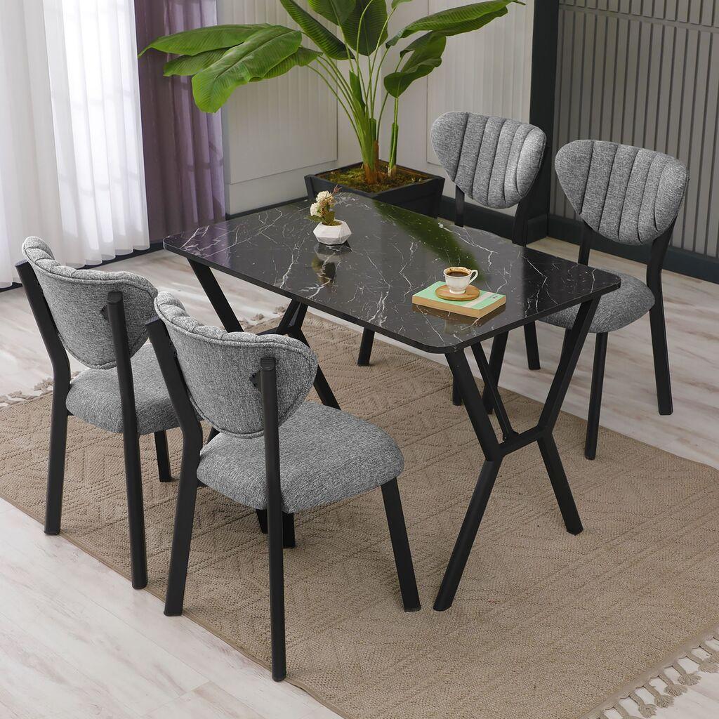 Трпезариска маса и столчиња Hanah Home Elma, сиво-црна