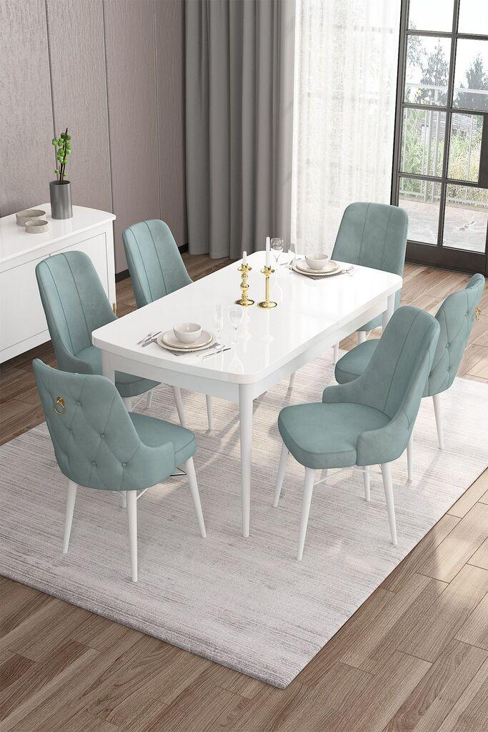 Hanah Home Set Трпезариска маса и 6 столчиња, зелена и бела