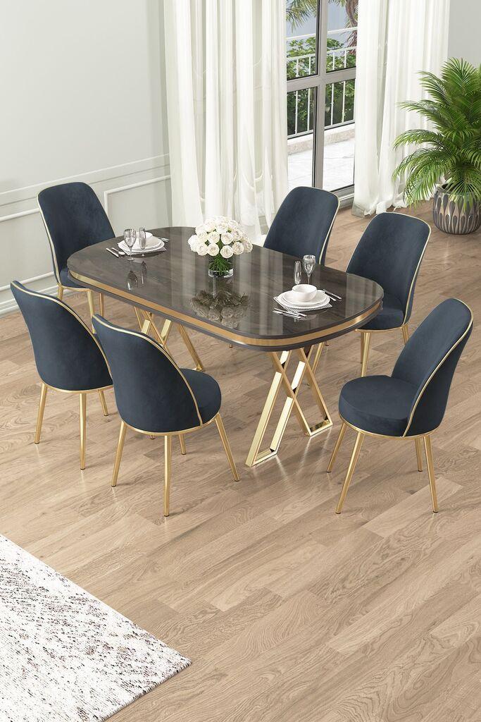 Hanah Home Set Трпезариска маса и 6 столчиња Лаи, Антрацит