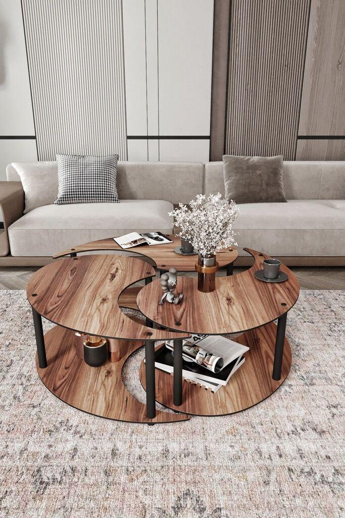 Комплет маса Hanah Home Yin Yang Club, 3 парчиња, кафеава