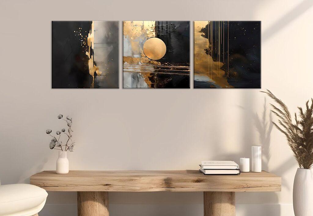 Wallity Декоративни слики на платно, 30x30 см, 3 парчиња, златни бои