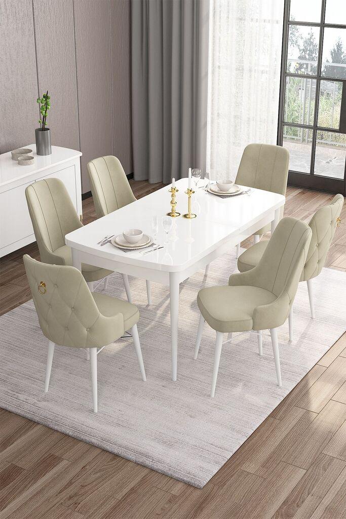 Hanah Home Set Трпезариска маса и 6 столчиња, крем-бела