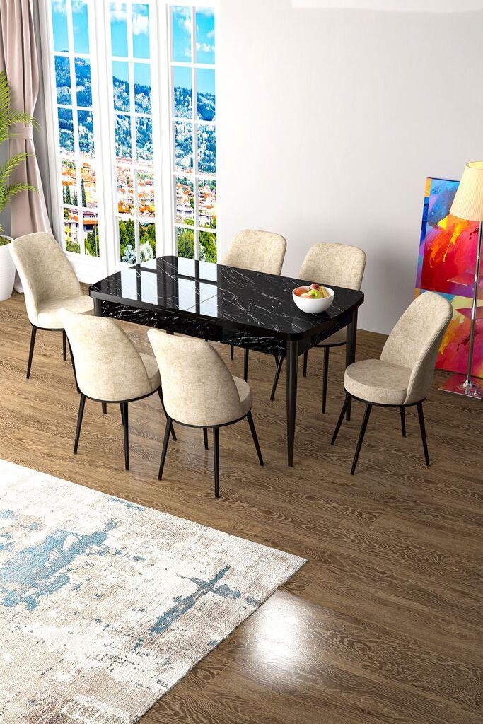 Hanah Home Set Трпезариска маса и 6 столчиња Zen, крем-црна