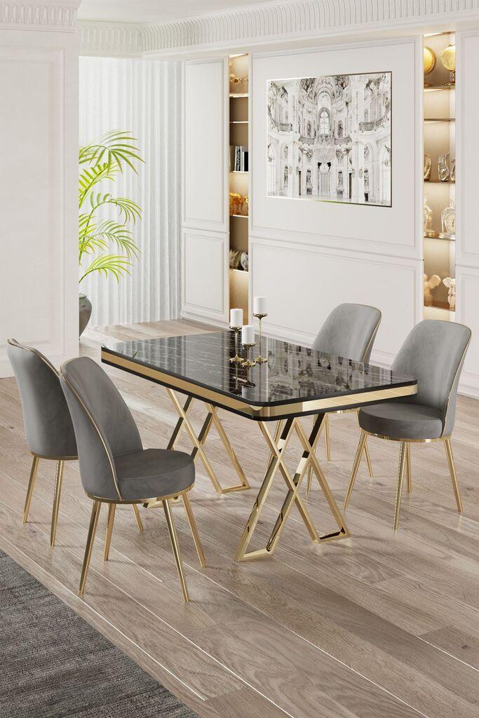 Hanah Home Set Трпезариска маса и 4 столчиња, сиво-црна
