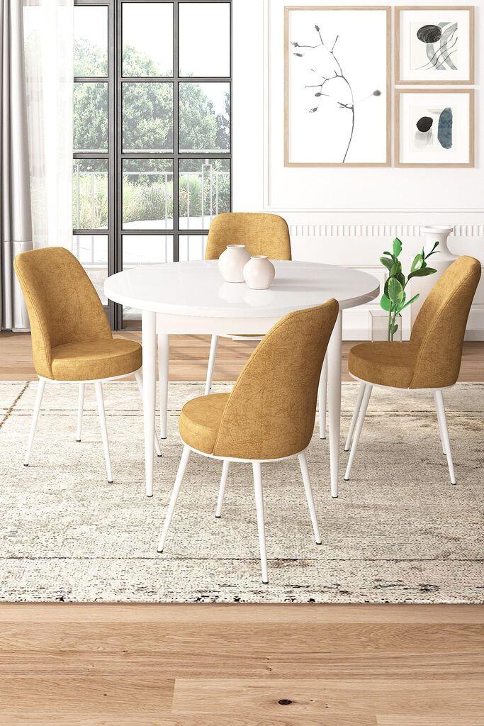 Hanah Home Set Трпезариска маса и 4 столчиња, окер-бела