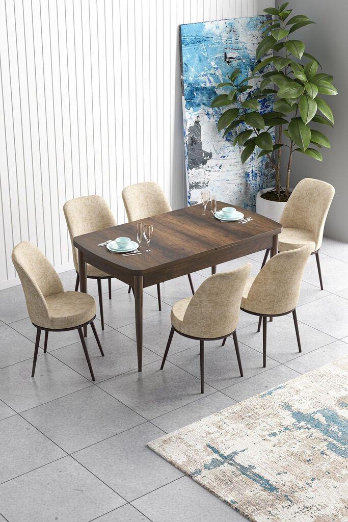 Hanah Home Set Трпезариска маса и 6 столчиња Han, кремасто-кафеава