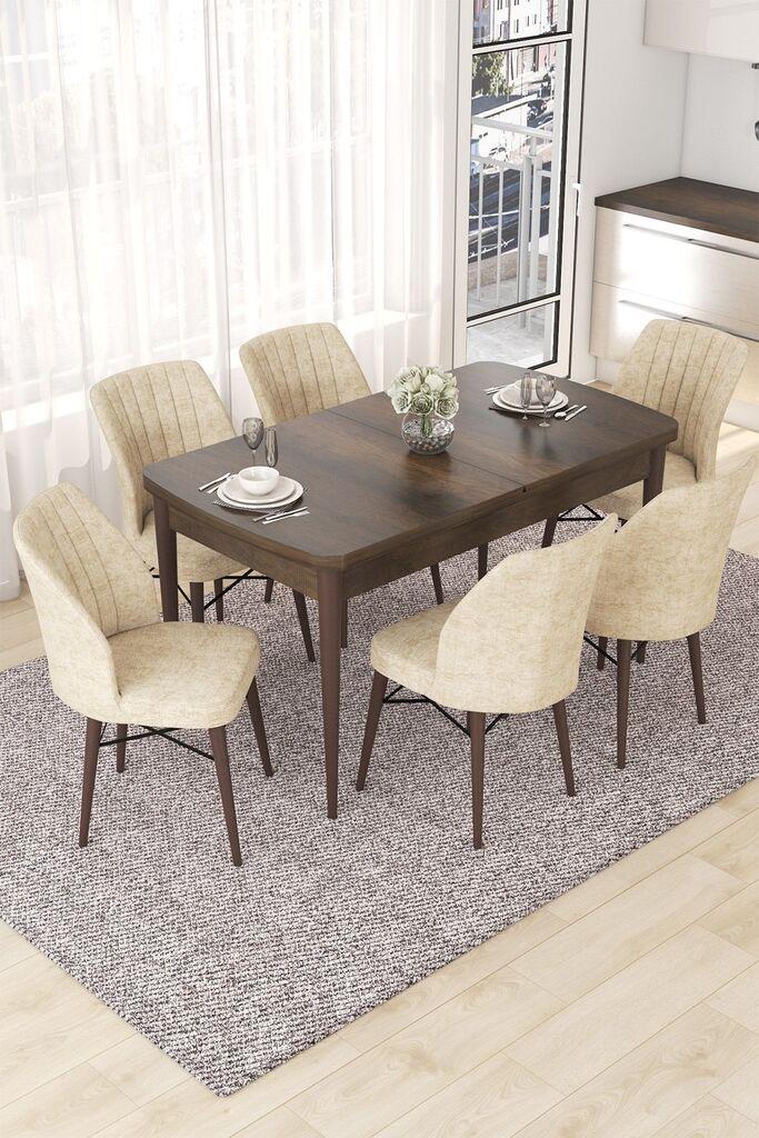 Hanah Home Set Трпезариска маса и 6 столчиња Nef, кремасто-кафеава