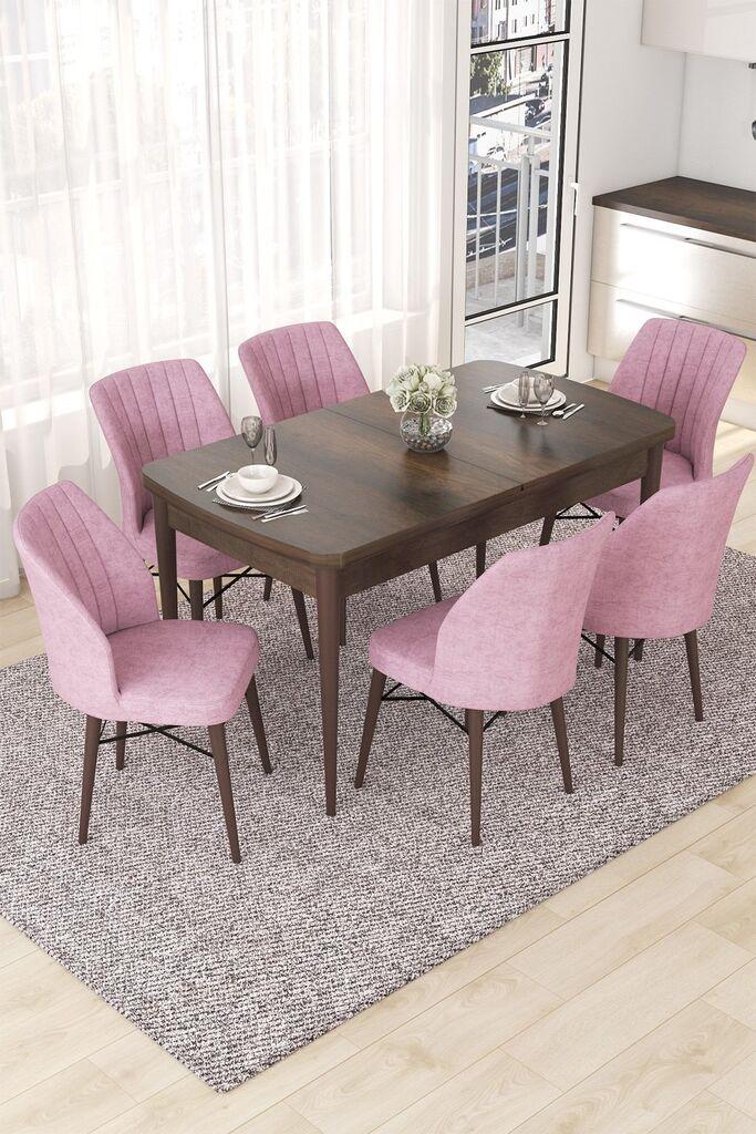 Hanah Home Set Трпезариска маса и 6 столчиња Nef, розево-кафеава