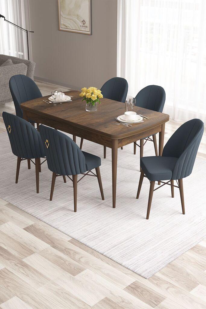 Hanah Home Set Трпезариска маса и 6 столчиња, розева, антрацит-кафеава