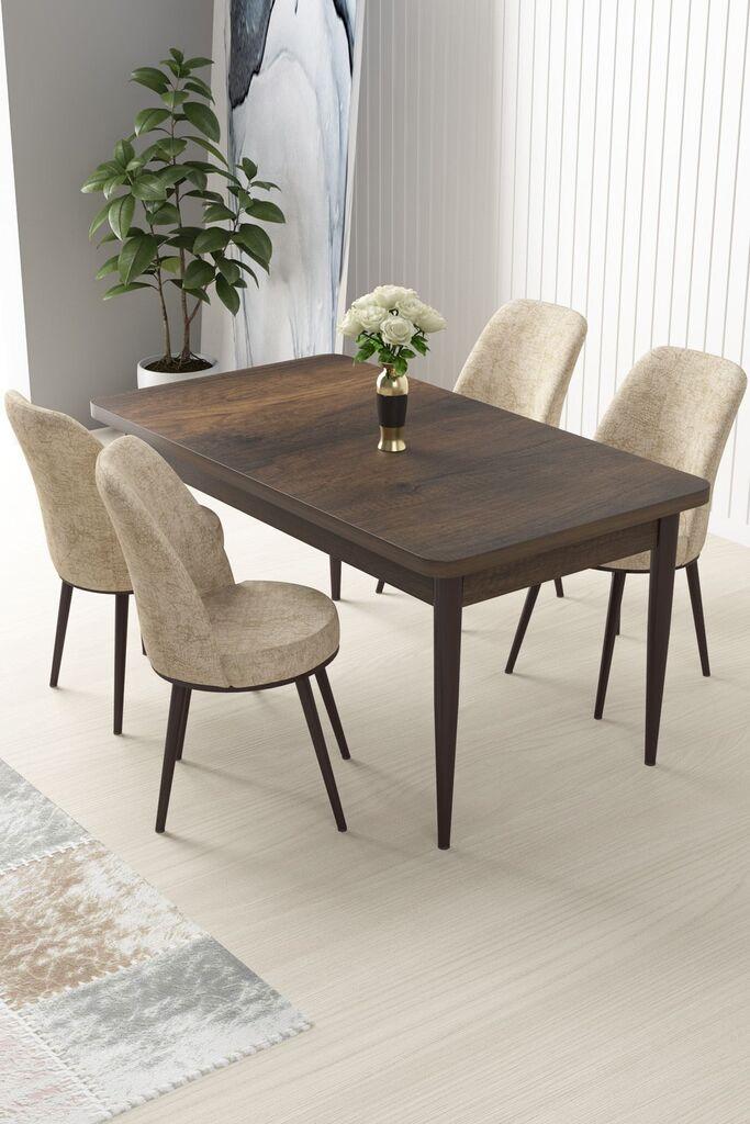Hanah Home Set Трпезариска маса и 4 столчиња Nile, кремасто-кафеава