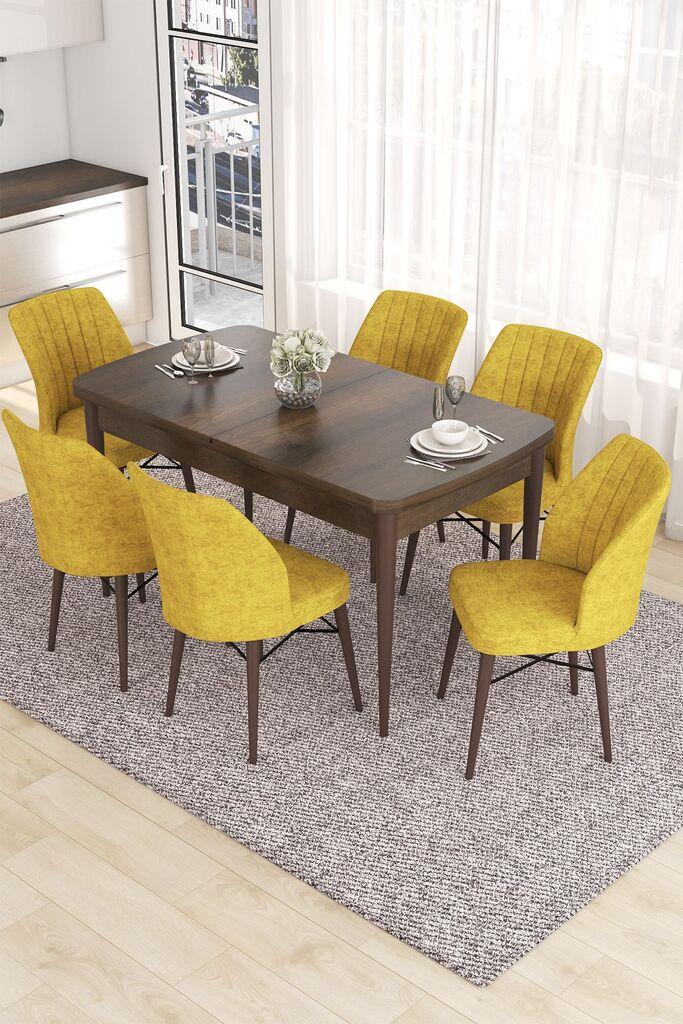 Hanah Home Set Трпезариска маса и 6 столчиња Ева, жолто-кафеава