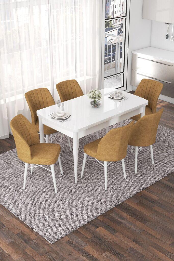 Hanah Home Set Трпезариска маса и 6 столчиња Неф, окер-бела