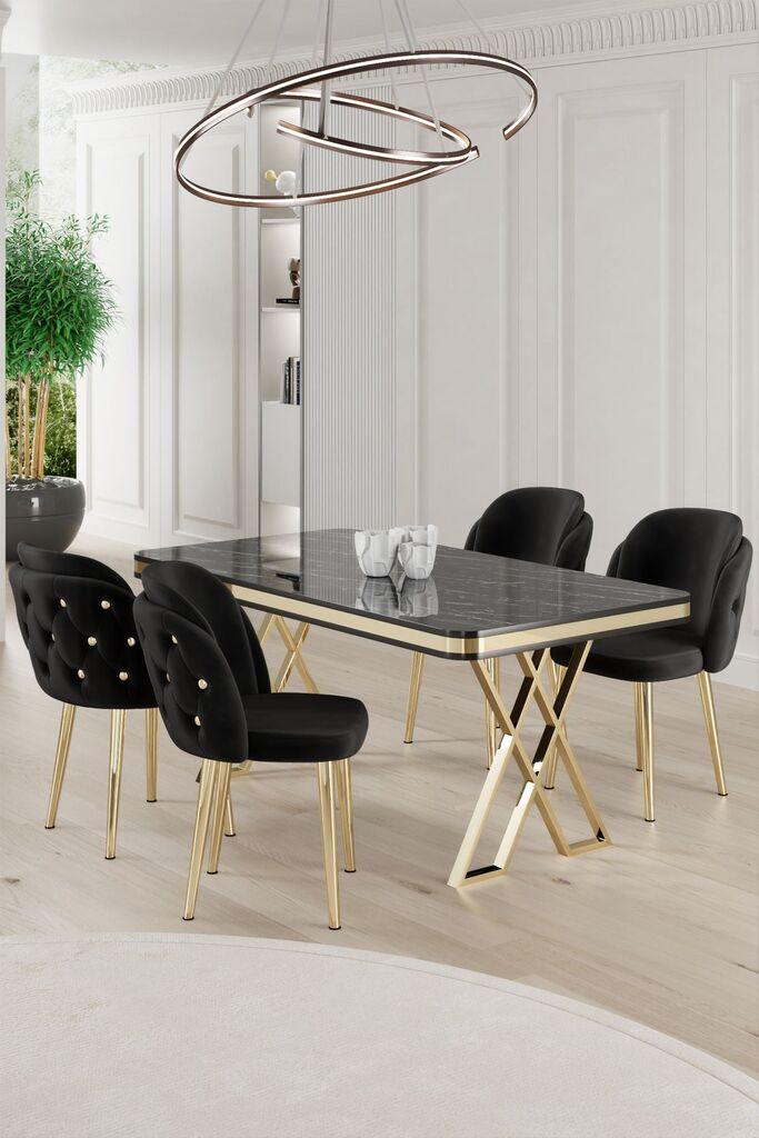 Hanah Home Set Трпезариска маса и 4 столчиња Ригел, црно-бела