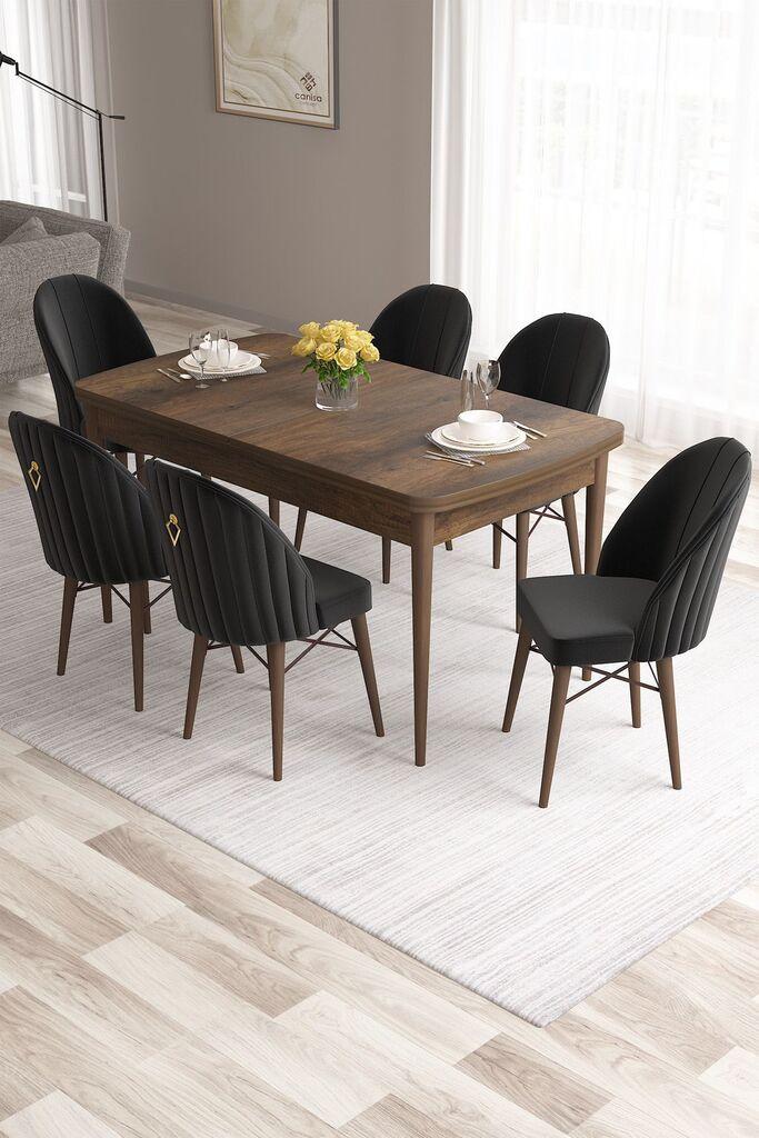 Hanah Home Set Трпезариска маса и 6 столчиња Розова, црно-кафеава