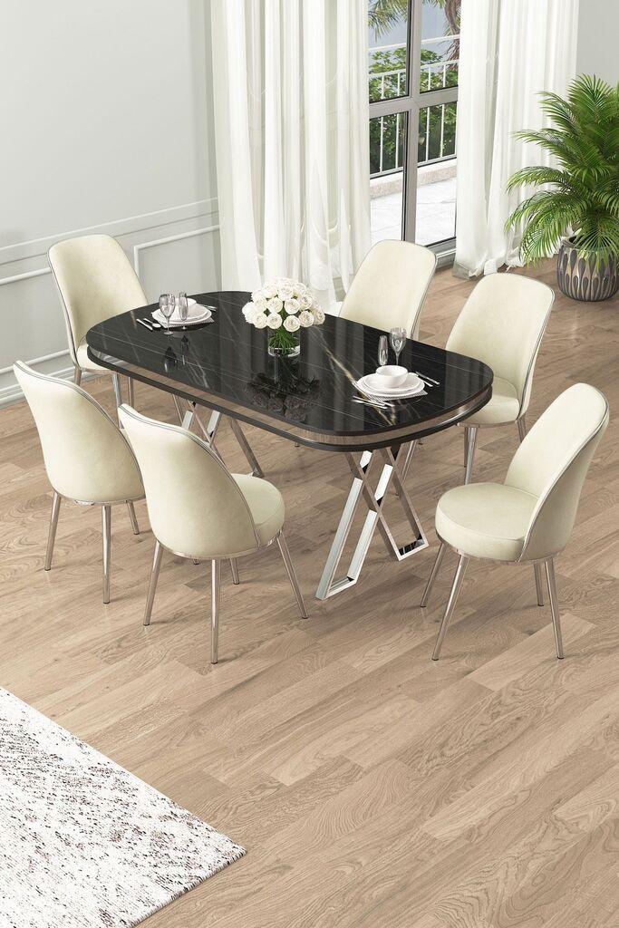 Hanah Home Set Трпезариска маса и 6 столчиња Лаи, крем-црна