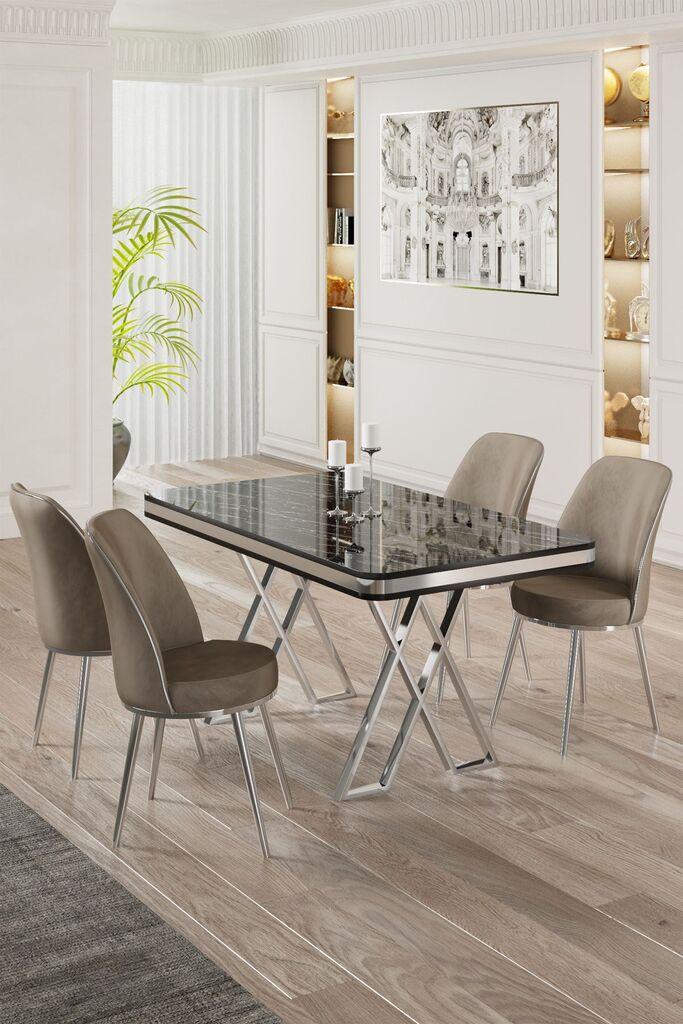 Hanah Home Set Трпезариска маса и 4 столчиња, беж-црна