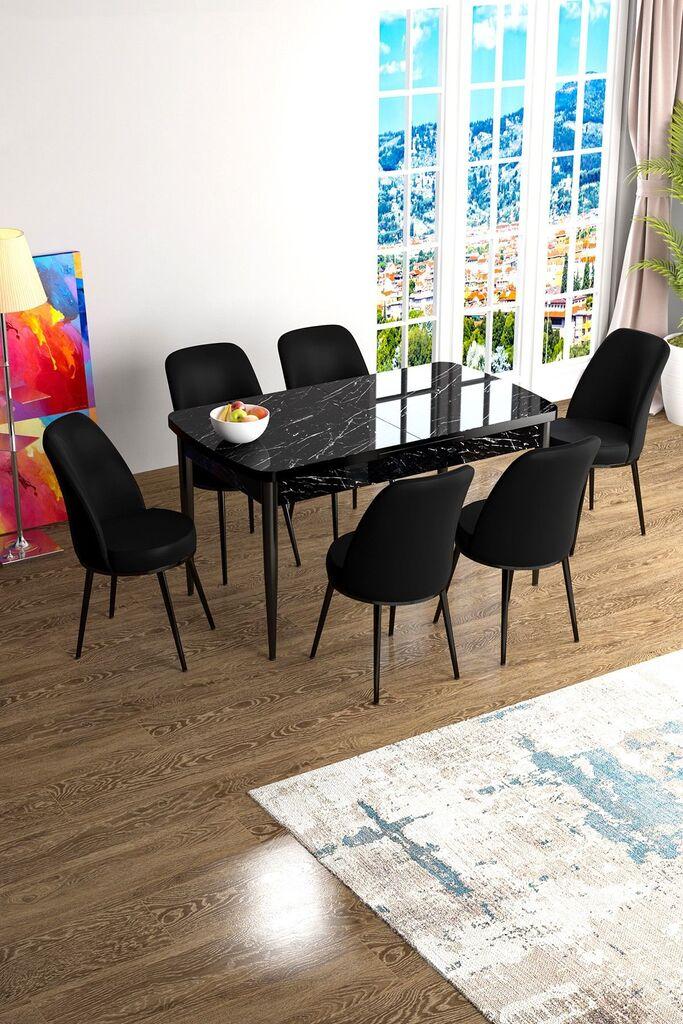 Hanah Home Комплет трпезариска маса и 6 столчиња Han, црна