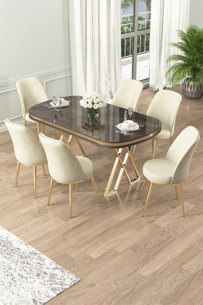 Hanah Home Set Трпезариска маса и 6 столчиња Лаи, кремаста