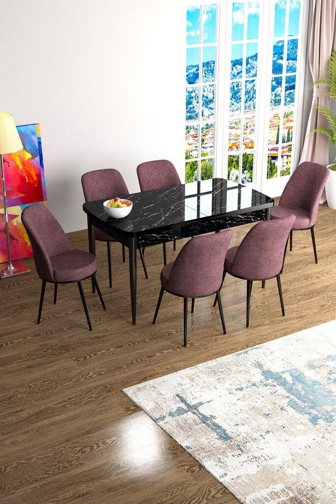 Комплет трпезариска маса Hanah Home и 6 столчиња Han, валкано розова