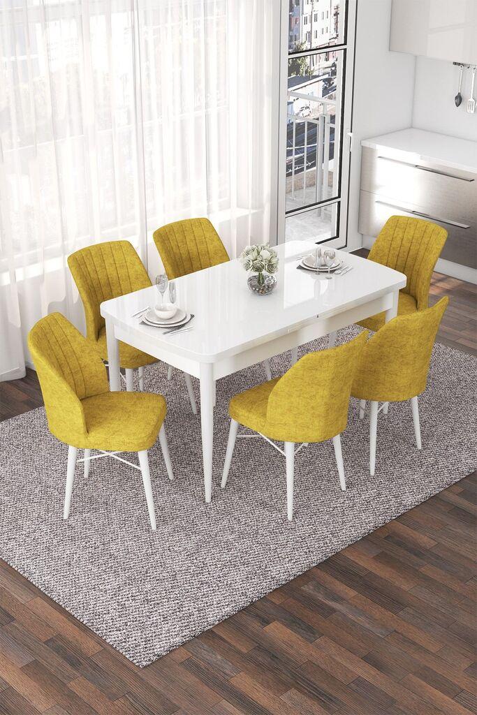 Hanah Home Set Трпезариска маса и 6 столчиња Nef, жолта и бела