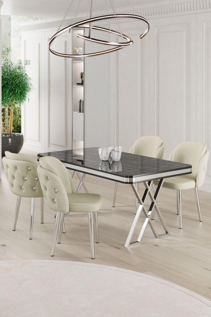 Hanah Home Set Трпезариска маса и 4 столчиња Ригел, крем-бела