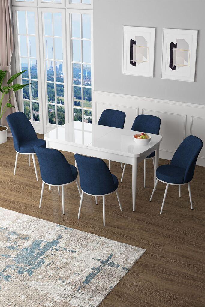Hanah Home Set Трпезариска маса и 6 столчиња Zen, сина и бела