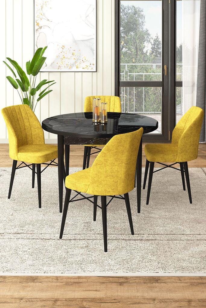 Hanah Home Set Трпезариска маса и 4 столчиња, жолто-црна