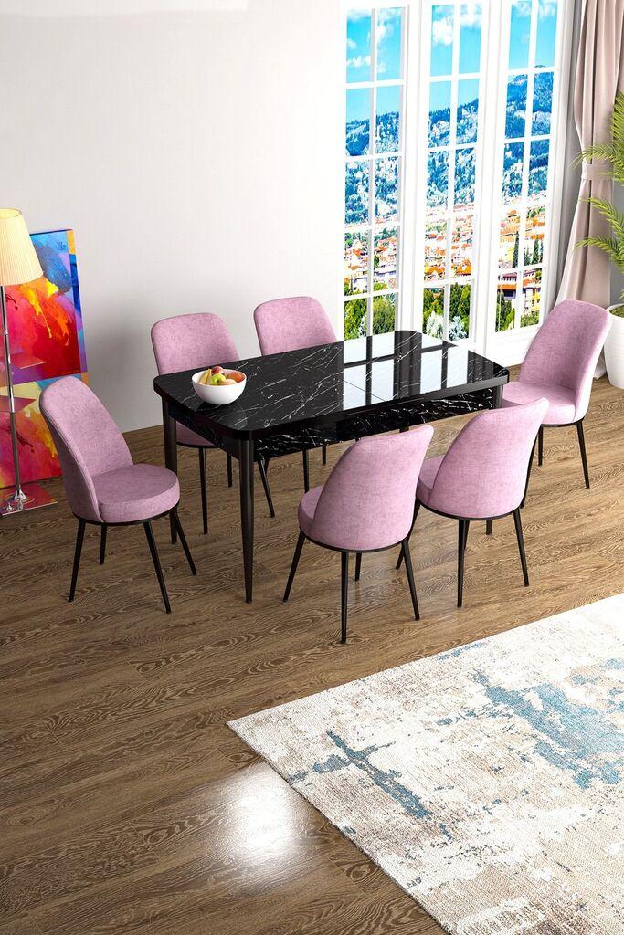 Hanah Home Комплет трпезариска маса и 6 столчиња Han, розево-црна