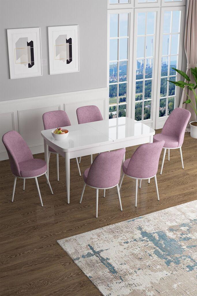 Hanah Home Комплет трпезариска маса и 6 столчиња Han, розова и бела