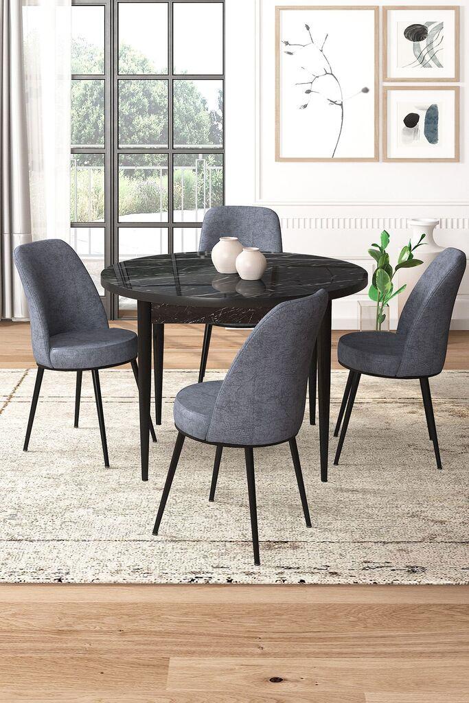 Hanah Home Set Трпезариска маса и 4 столчиња, сиво-црна