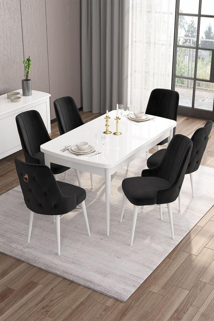 Hanah Home Set Трпезариска маса и 6 столчиња, црно-бела
